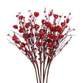 Hastes artificiais de flores de frutas vermelhas para o Dia dos Namorados, 6 unidades