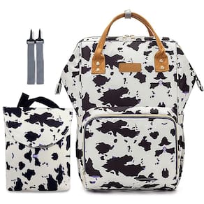 Mochila de fraldas com estampa de vaca para mamãe e meninas com acessórios