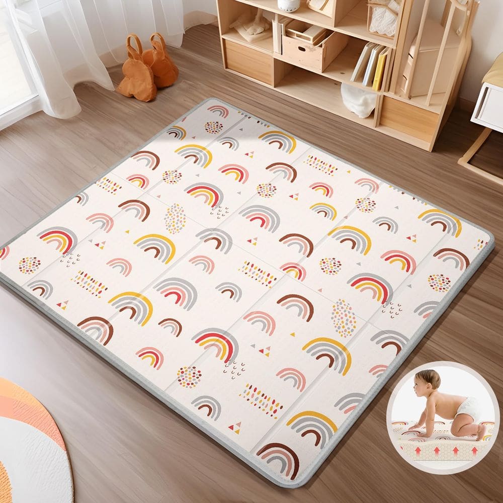 Tapete de brincar para bebês PIBLOG, dobrável, impermeável, com 1,5 cm de espessura, arco-íris