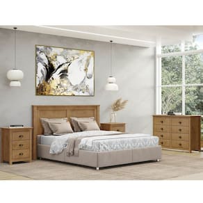 Conjunto Quarto: Cabeceira, Cômoda 8 Gavetas e 2 Mesas de Cabeceiras Topázio Freijó Madeira Pinus - Finestra