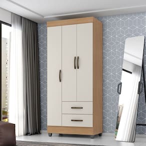 Guarda Roupa Solteiro com 3 Portas Vidigal Nature Off White