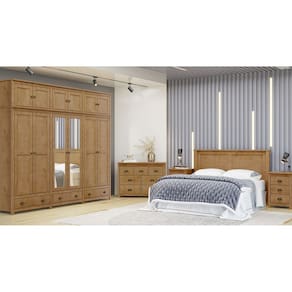 Conjunto Quarto: Guarda-Roupa 12 Portas Cabeceira Cômoda 7 Gavetas 2 Mesas Cabeceiras Topázio Freijó Madeira Pinus - Finestra