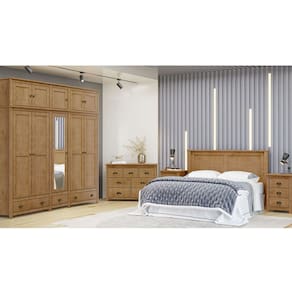Conjunto Quarto: Guarda-Roupa 10 Portas Cabeceira Cômoda 7 Gavetas 2 Mesas Cabeceiras Topázio Freijó Madeira Pinus - Finestra