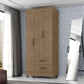 Guarda Roupa Solteiro com 3 Portas Vidigal Carvalho Oak