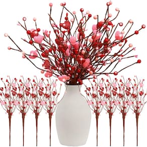 Hastes de flores de bagas com glitter artificial Lyrow, pacote com 8, 40 cm