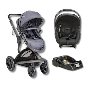 Carrinho Quantum Melange Azul + Bebe Conforto Casulo Click Preto (415Q) + Base - Kiddo