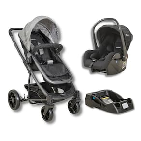 Carrinho Winner Ii Preto/Cinza + Bebe Conforto Casulo Click Preto (415Wpp) + Base - Kiddo