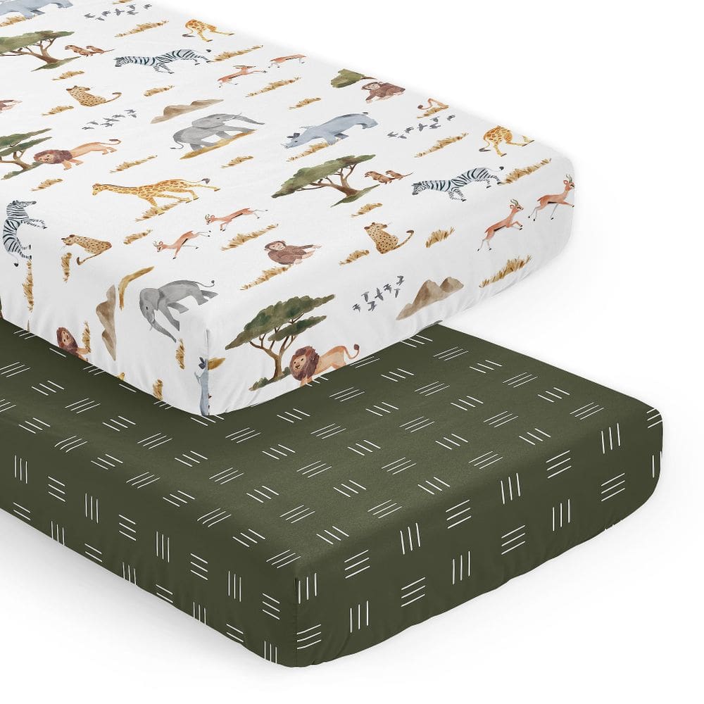 Conjunto de lençóis de berço Sweet Jojo Designs Jungle Animals 2p Green