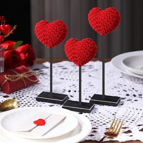 Decoração de mesa Yousoontic Dia dos Namorados, coração, crochê, vermelho, 3 unidades