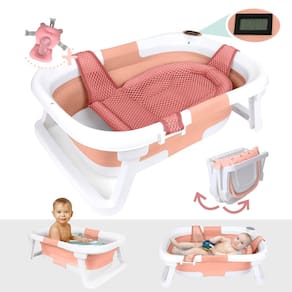 Banheira de bebê bebeleh dobrável com termômetro rosa 0-24M