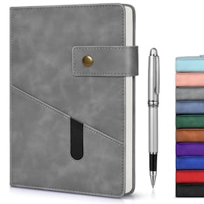 Caderno de diário vfaejll cinza A5 forrado de couro 200p