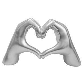Escultura Pozbee Heart Hands Silver Love Gesture Resin