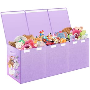 Caixa de brinquedos Mabahoo extra grande para crianças com bolsos de malha roxa