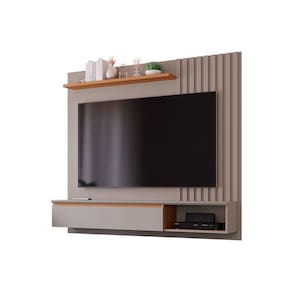 Home p/ TV até 60 Pol Panamá Plus Ripado c/ 1 Porta e Nicho 162x157cm Off White/Nature - Permóbili