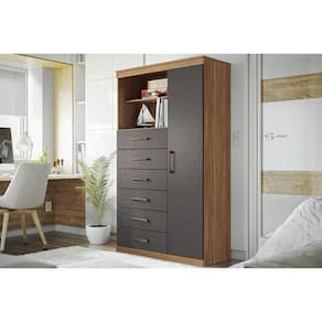 Cômoda Solteiro Marabá 1.6 c/ 1 Porta e 6 Gavetas Jatobá/Grafite - Santos Andirá