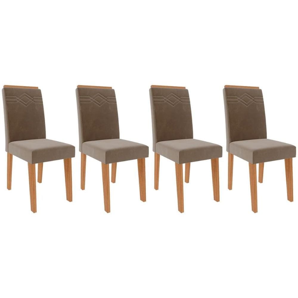Cadeira Sala de Jantar Taís Kit 4 Un Nature/Suede Joli Chocolate - Cimol