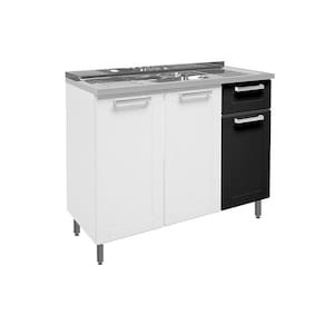Balcão de Cozinha c/ Pia Múltipla c/ 3 Portas e 1 Gaveta Branco/Preto - Bertolini
