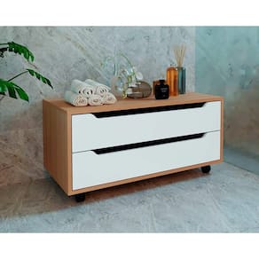 Bancada de Banheiro c/ Rodizio BN3643 s/ Cuba c/ 2 Gavetas 80cm Amêndoa/Branco - Tecno Mobili