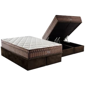 Cama Box Baú Queen: Colchão Ortopédico D Angelis Anjos D28 / AG65 Anjos Star + Base CRC Suede Brown (158x198)