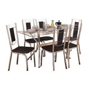 Sala de Jantar Completa Loire c/ Tampo de Vidro 80x140cm e 6 Cadeiras Florença Cromada - Preto - Kappesberg