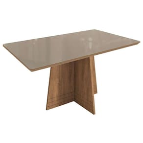 Mesa p/ Cozinha Lótus c/ Tampo Madeirado c/ Vidro 160x90cm Freijo/Bronze - Kappesberg