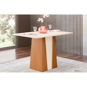 Mesa p/ Cozinha de Sala Jantar Orus c/ Tampo Madeirado 120x80cm Nature/Nature-Off White - Henn