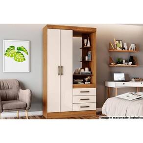 Guarda Roupa 2 Portas e 3 Gavetas c/ 1 Espelho Briz B64 Nature/Off White - Henn