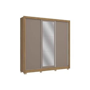 Guarda Roupa 3 Portas de Correr (1 c/ Espelho) e 2 Gavetas c/ Pés CB01M570 Flex Nogueira/Nogueira ou Fendi - Kappesberg