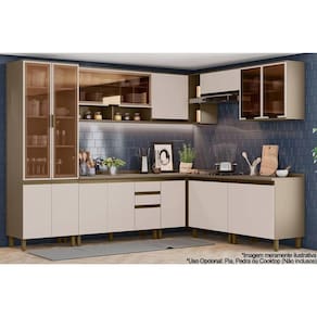 Cozinha Modulada Henn Connect 13 Peças (4Aéreos+4Balcões+1Paneleiro+4Complementos) C6P06 Duna/Cristal-Henn
