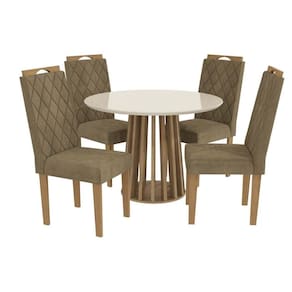Conjunto: Mesa de Cozinha Lavanda Tampo Madeirado c/ Vidro 105x105cm e 4 Cadeiras 2CAD153 Nogueira/Off White/Vidro Off White - Eucalipto - Kappesberg