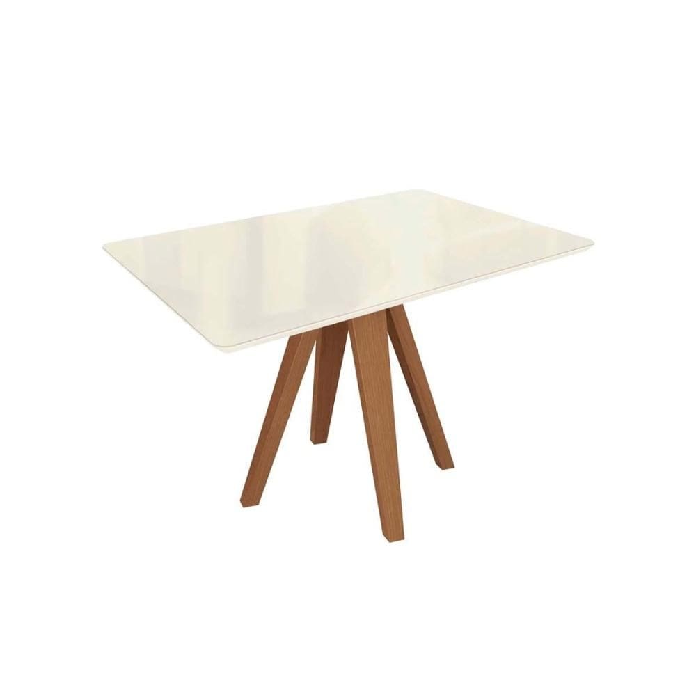 Mesa p/ Cozinha Duna Madeira Maciça c/ Tampo Madeirado c/ Vidro 80x120cm Carvalho/Off White/Vidro Off White - Kappesberg