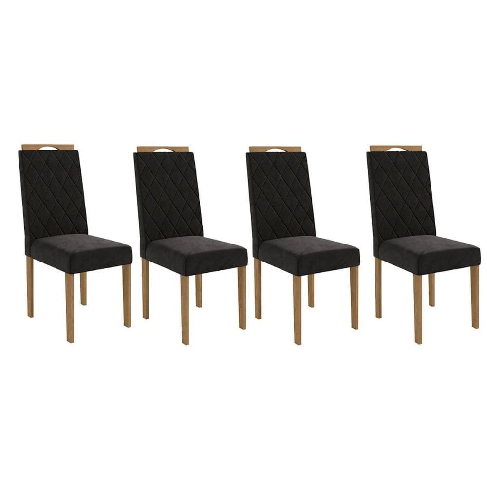 Cadeira de Cozinha 2CAD152EA Kit 4 Un Eucalipto/Suede Preto A038 - Kappesberg