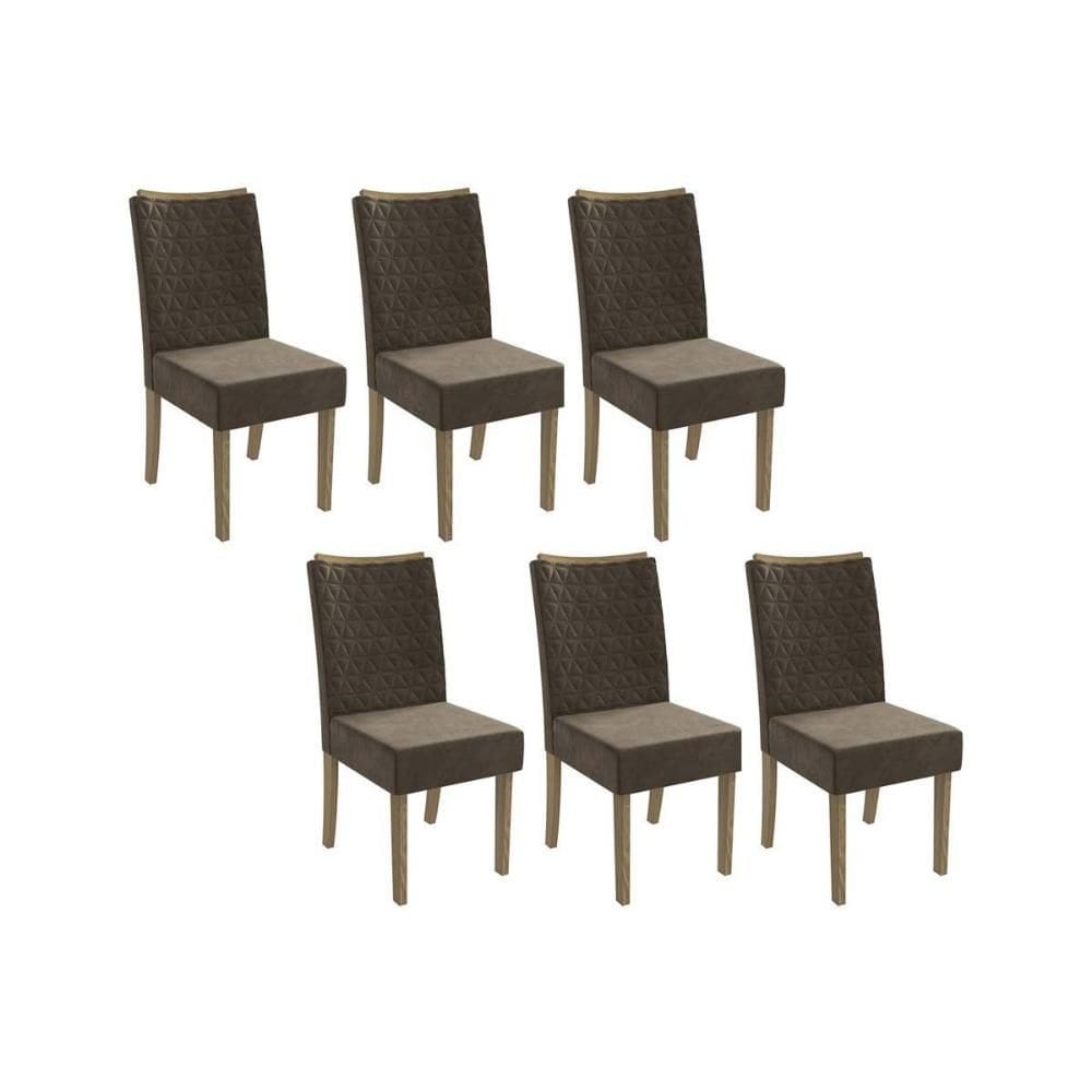 Cadeira de Cozinha 2CAD129NG Kit 6 Un Nogueira/Suede Marrom A033 - Kappesberg