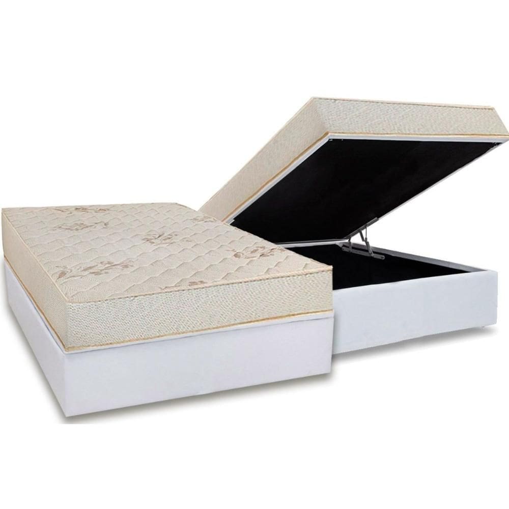 Conjunto Box Baú Casal: Colchão Espuma Luckspuma D45 Gran Luck Floral Pró Saúde + Base CRC Courano White (138x188)