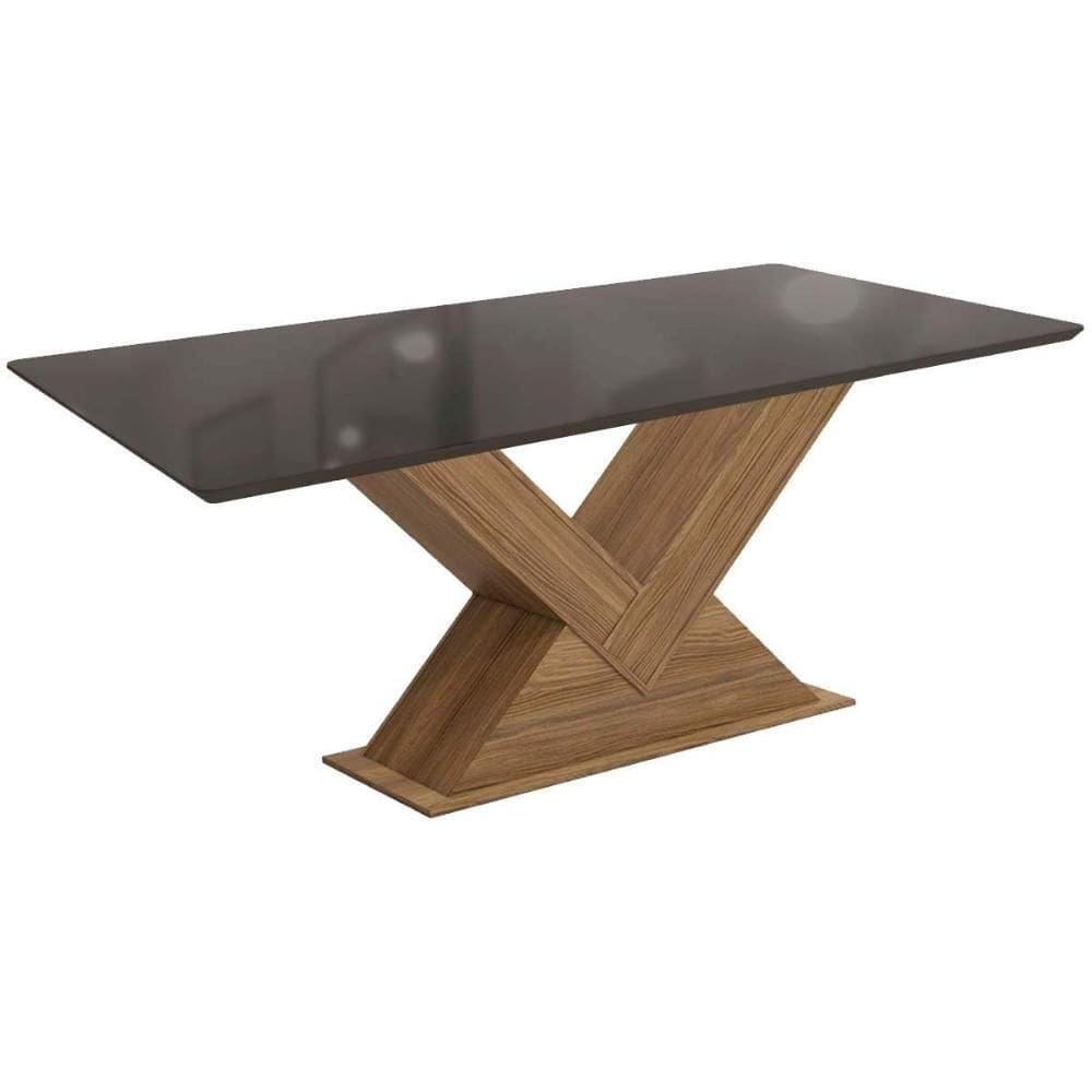 Mesa p/ Cozinha Amora c/ Tampo Madeirado c/ Vidro 90x180cm Nogueira/Preto fosco/Vidro preto - Kappesberg