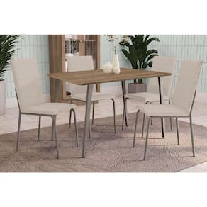 Conjunto: Mesa Sala Jantar Iguaçu c/ Tampo de Madeira 90cm e 4 Cadeiras Amsterdã Niquel/Nude 16 - Kappesberg