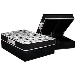 Conjunto Box Baú Queen: Colchão Espuma Luckspuma D33 Supreme Pró Saúde Black + Base CRC Suede Black (158x198)