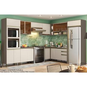 Cozinha Modulada Henn Essência Connect 13 Peças (5Aéreos+3Balcões+1Paneleiro+4Complementos) C5P72 Duna/Cristal-Henn