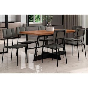 Conjunto: Mesa Sala Jantar Átria 1592 Aço c/ Tampo Madeirado 160x90cm e 6 Cadeiras Lou Preto/Nogal - Preto/Grafite - Carraro