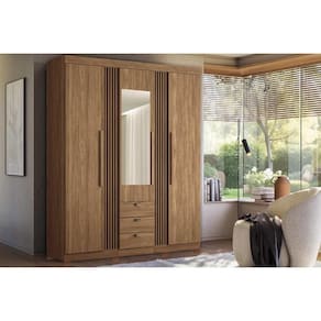 Guarda Roupa 3 Portas (1 c/ Espelho) e 3 Gavetas c/ Pés Aurora 3.3 Jatobá - Santos Andirá
