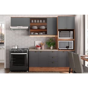 Cozinha Modulada Completa Bella 4 Peças (2Aéreos+1Balcão+1TorreQuente) C4P197 Nogal/Cinza - Carraro