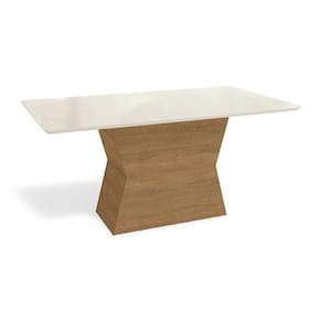 Mesa p/ Cozinha Tilia c/ Tampo Madeirado c/ Vidro 160x90cm Freijó/Off White - Kappesberg