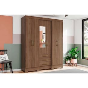 Guarda Roupa 6 Portas (1 c/ Espelho) e 3 Gavetas Briz B23 Castanho - Henn