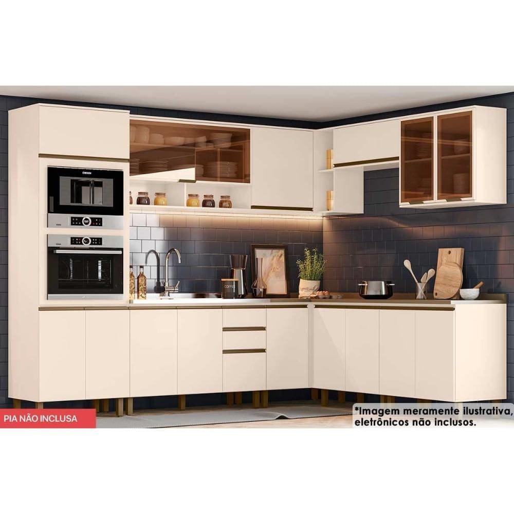 Kit Cozinha Modulada 12 Peças Connect 1 (4Aéreos+4Balcões+1Paneleiro+3Complementos) C5P93 Off White-Henn