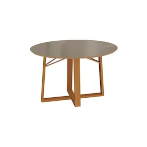 Mesa p/ Cozinha Elma Madeira Maciça c/ Tampo Madeirado c/ Vidro 120x120cm Carvalho/Bronze - Kappesberg