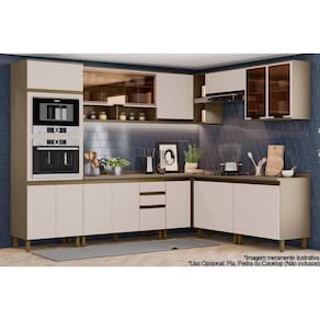 Cozinha Modulada Henn Connect 13 Peças (4Aéreos+4Balcões+1Paneleiro+4Complementos) C6P05 Duna/Cristal-Henn