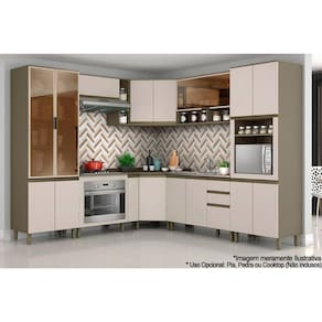 Cozinha Modulada Henn Connect 13 Peças (4Aéreos+4Balcões+2Paneleiros+3Complementos) C6P15 Duna/Cristal-Henn