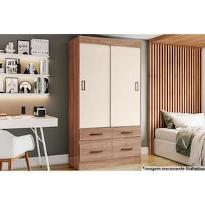 Guarda Roupa 2 Portas de Correr e 4 Gavetas Briz BE25 Flex Jequitiba/Jequitiba ou Off White - Henn