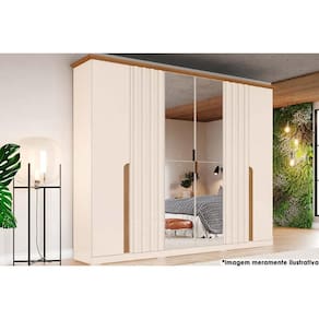 Guarda Roupa 6 Portas (2 c/ Espelho) e 6 Gavetas Napoli Off White/Nature - Henn