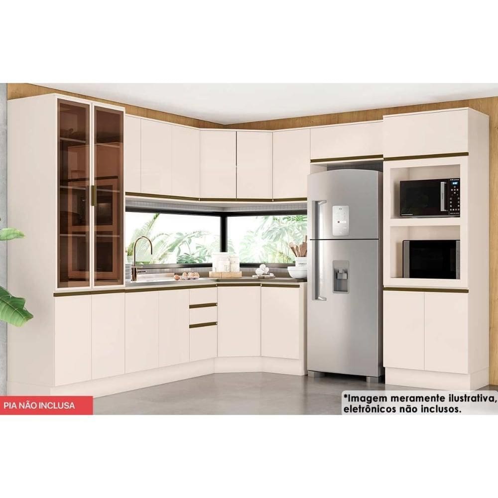 Kit Cozinha Modulada 14 Peças Connect 1 (4Aéreos+3Balcões+2Paneleiros+5Complementos) C5P80 Off White-Henn
